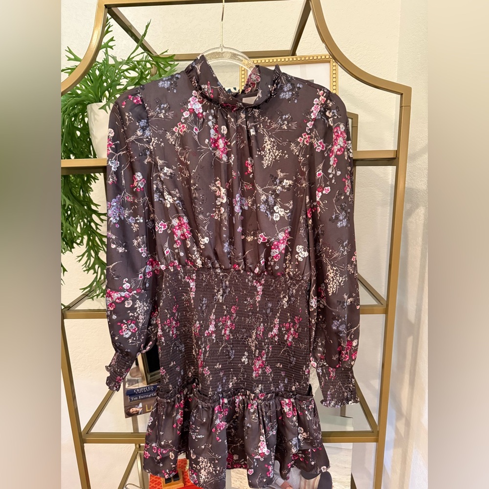 cinq à sept 5à7 Sakura floral Arabelle asphalt gray minidress size 8 pre worn
